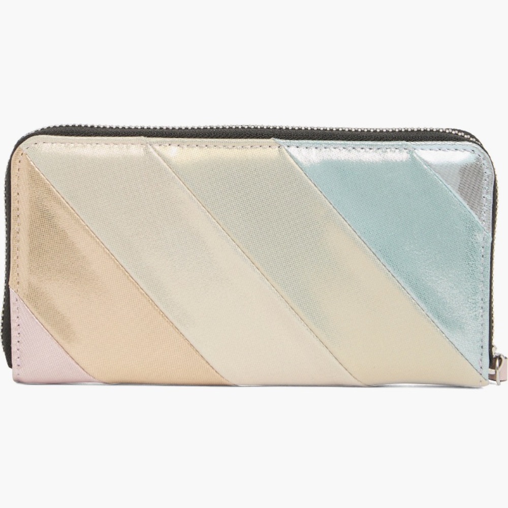 NWT Kurt Geiger Metallic Suede Leather Stripe Brixton Lock Zip Wallet - Picture 8 of 12